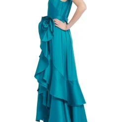 Badgley Mischka Cascading Ruffle Gown With Rosette Detail -Badgley Mischka shop EG3850 TEAL 2 55060.1674853702