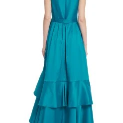 Badgley Mischka Cascading Ruffle Gown With Rosette Detail -Badgley Mischka shop EG3850 TEAL 3 43772.1674853701
