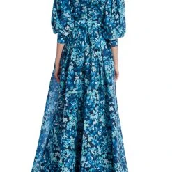 Badgley Mischka Floral Print Puff Sleeve Maxi Gown -Badgley Mischka shop EG3851 TLMU 3 67733.1674597298