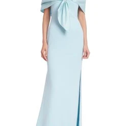 Badgley Mischka Off Shoulder Column Gown With Tie Wrap