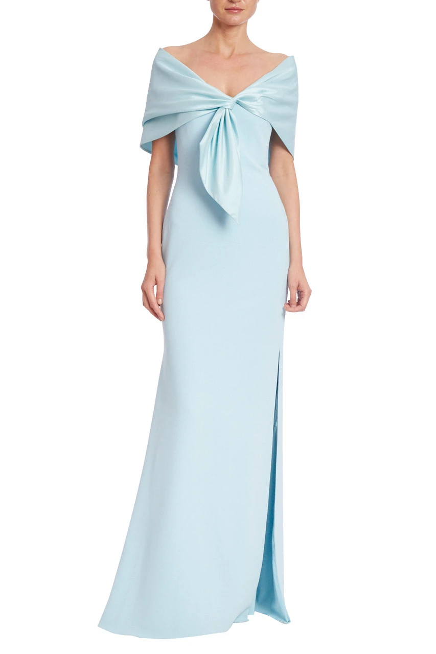 Badgley Mischka Off Shoulder Column Gown With Tie Wrap 3 Badgley Mischka Off Shoulder Column Gown With Tie Wrap