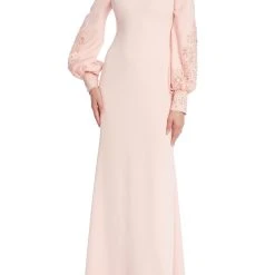 Badgley Mischka Bishop Sleeve Gown With Lace & Crystal Details