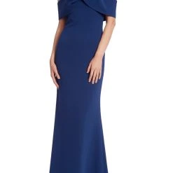 Badgley Mischka Twisted Off Shoulder Gown