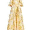 Badgley Mischka Jacquard Balloon Sleeve Gown With Drama Back