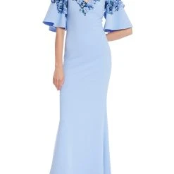 Badgley Mischka Floral Motif Beaded Gown