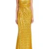 Badgley Mischka Sequined Strapless Draped Evening Gown