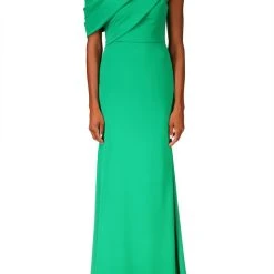 Badgley Mischka Draped One-Shoulder Gown