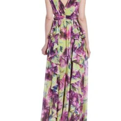 Badgley Mischka Floral Ruffle V-Neck Gown -Badgley Mischka shop EG9023 YLMU 3 88539.1649716204