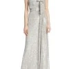 Badgley Mischka Strapless Metallic Sequined Gown With Bow -Badgley Mischka shop EG9062 SILV 1 58757.1663277362