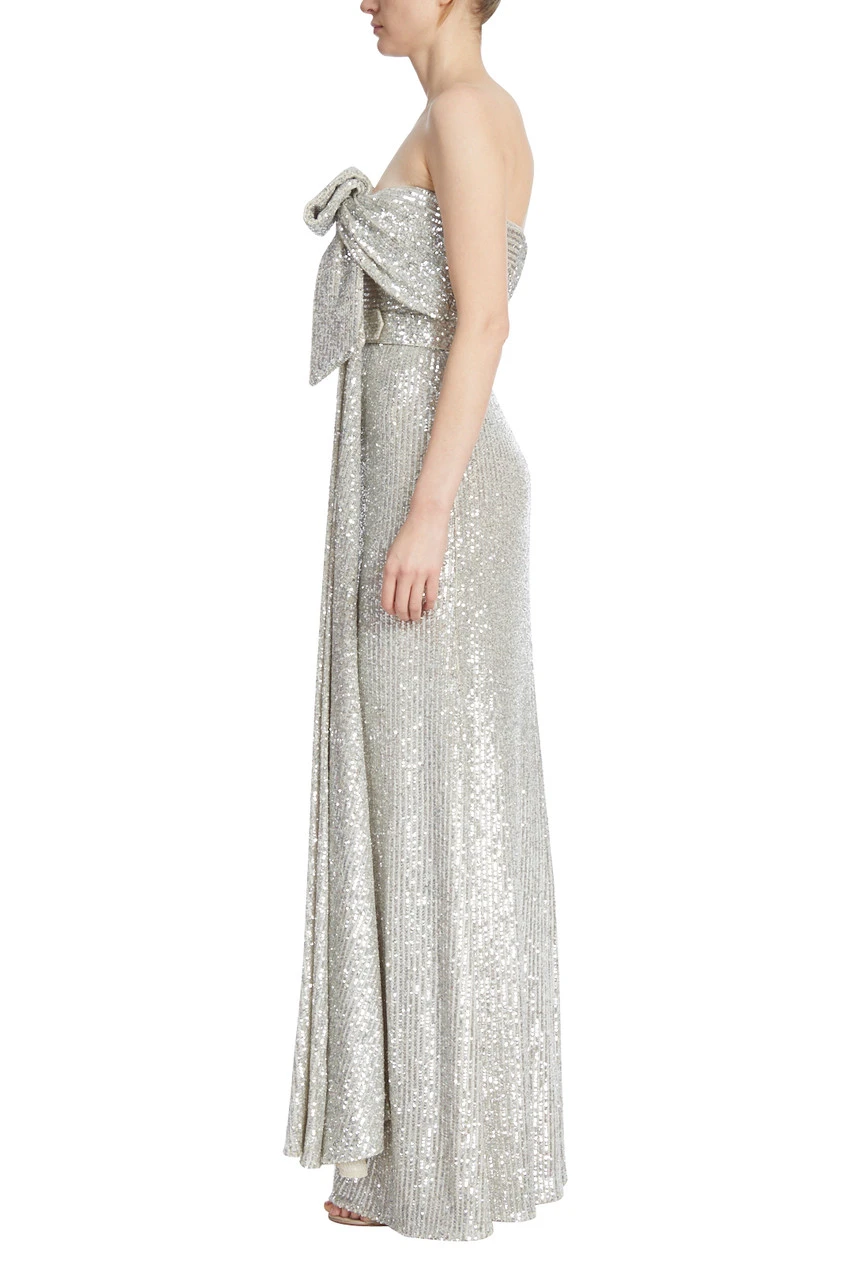 Badgley Mischka Strapless Metallic Sequined Gown With Bow 4 Badgley Mischka Strapless Metallic Sequined Gown With Bow - Image 2