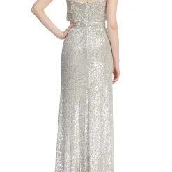 Badgley Mischka Strapless Metallic Sequined Gown With Bow 7 Badgley Mischka Strapless Metallic Sequined Gown With Bow -Badgley Mischka shop EG9062 SILV 3 55272.1663277362