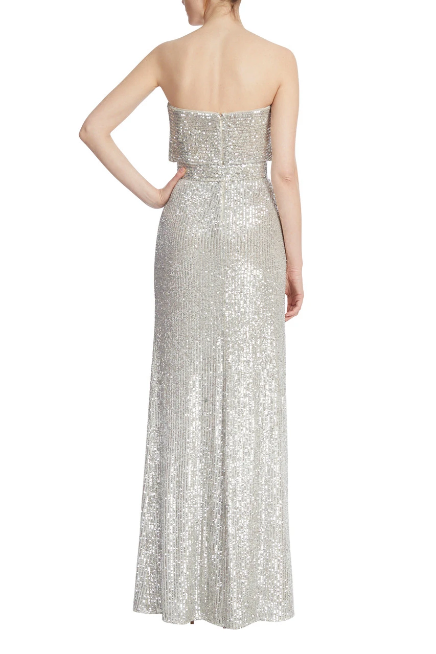 Badgley Mischka Strapless Metallic Sequined Gown With Bow 5 Badgley Mischka Strapless Metallic Sequined Gown With Bow - Image 3