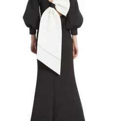 Badgley Mischka Black Column Gown With Ivory Pearl Back Bow -Badgley Mischka shop EG9066 BLIV 3 97847.1663279172