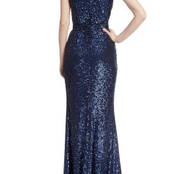 Badgley Mischka Mock Neck Sequined Gown With Belt -Badgley Mischka shop EG9068 SAPH 3 69613.1663277372