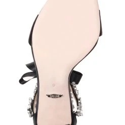 Badgley Mischka Everafter Embellished Block Heel -Badgley Mischka shop EVERAFTER MP5051 BLKSAT 6 BOTTOM VIEW 76727 14540.1624950985