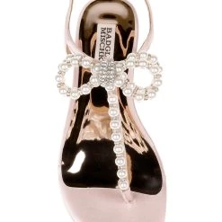 Badgley Mischka Fayth Pearled Flat Sandals With Bow -Badgley Mischka shop FAITH MP6714 PNKSAT 5 47299.1670620545