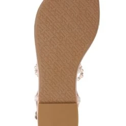 Badgley Mischka Fayth Pearled Flat Sandals With Bow -Badgley Mischka shop FAITH MP6714 PNKSAT 6 38437.1670620545