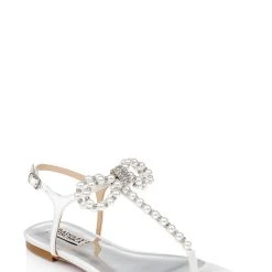 Badgley Mischka Fayth Pearled Flat Sandals With Bow -Badgley Mischka shop FAITH MP6714 WHTSAT 1 57327.1670620545