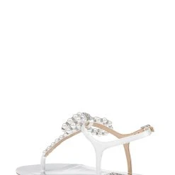Badgley Mischka Fayth Pearled Flat Sandals With Bow -Badgley Mischka shop FAITH MP6714 WHTSAT 3 22101.1670620545