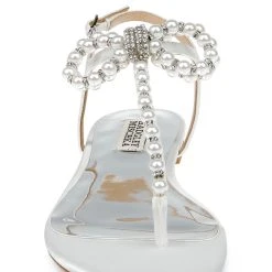 Badgley Mischka Fayth Pearled Flat Sandals With Bow -Badgley Mischka shop FAITH MP6714 WHTSAT 4 07533.1670620545