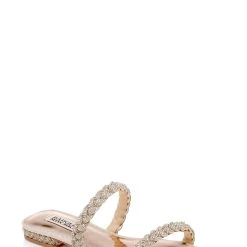 Badgley Mischka Femme Glitter Flat Sandal With Bejeweled Braided Straps