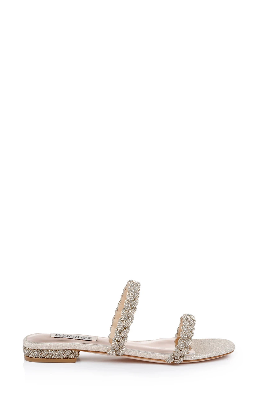 Badgley Mischka Femme Glitter Flat Sandal With Bejeweled Braided Straps 4 Badgley Mischka Femme Glitter Flat Sandal With Bejeweled Braided Straps - Image 2