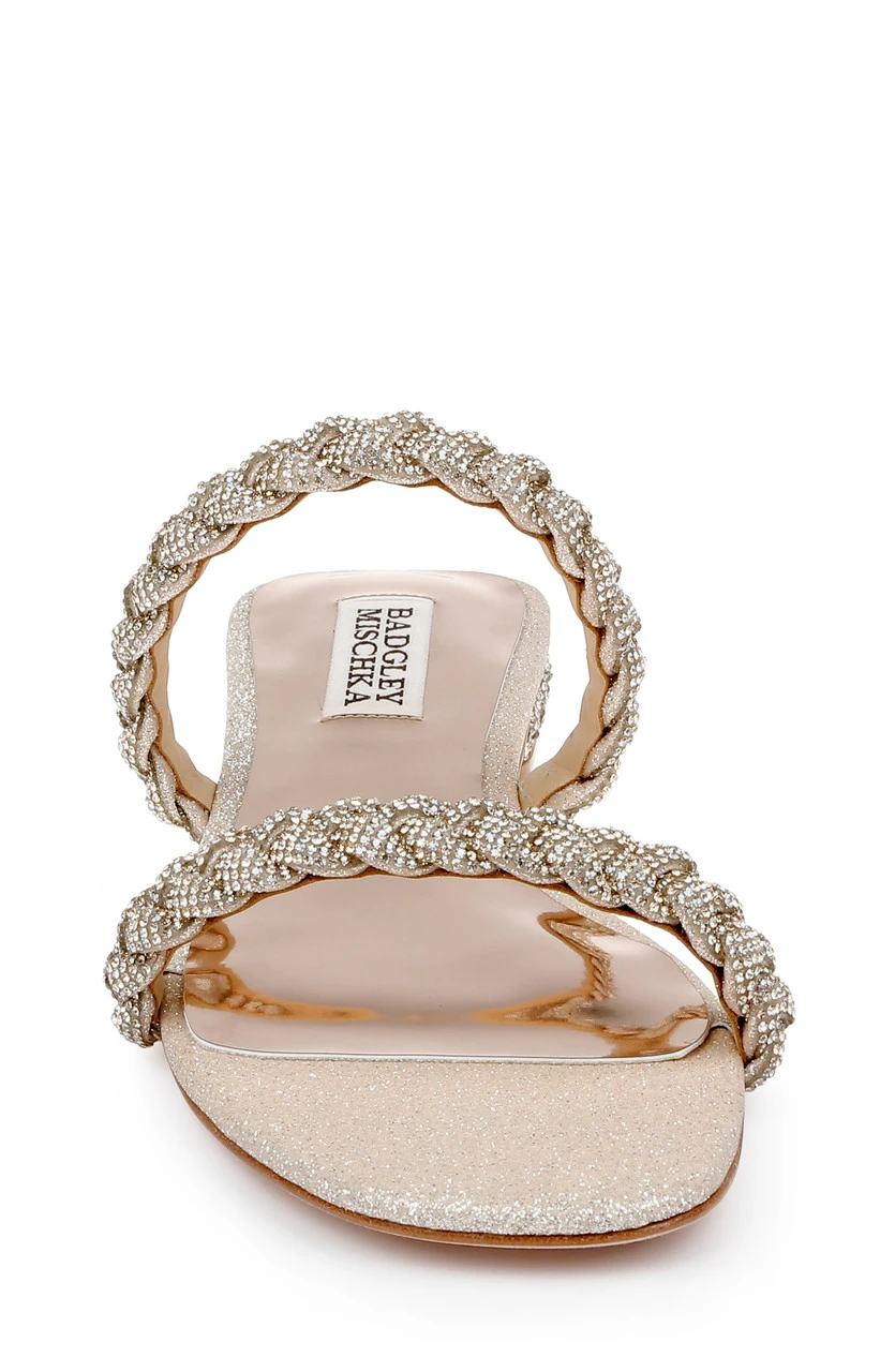 Badgley Mischka Femme Glitter Flat Sandal With Bejeweled Braided Straps 6 Badgley Mischka Femme Glitter Flat Sandal With Bejeweled Braided Straps - Image 4