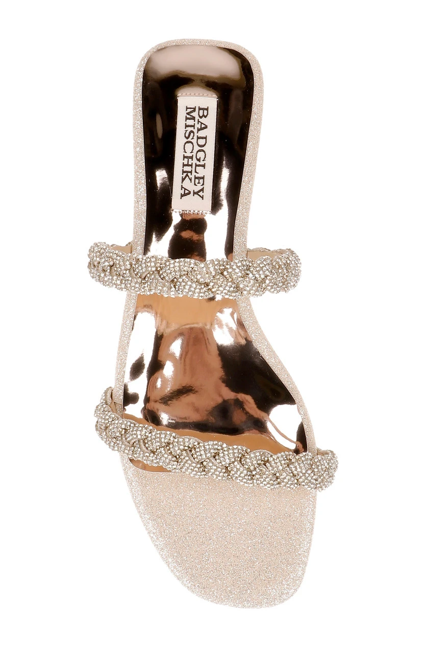 Badgley Mischka Femme Glitter Flat Sandal With Bejeweled Braided Straps 7 Badgley Mischka Femme Glitter Flat Sandal With Bejeweled Braided Straps - Image 5