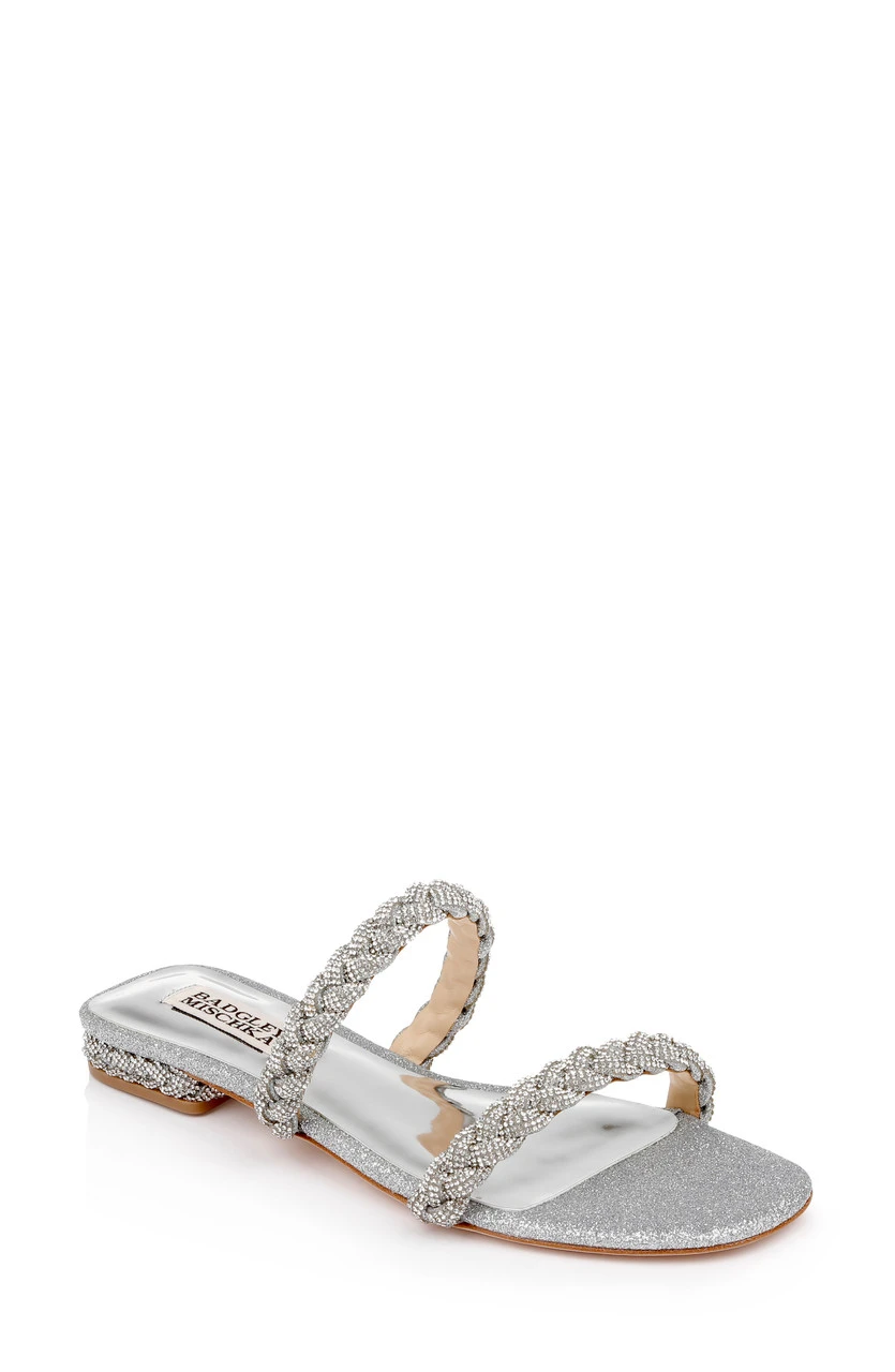 Badgley Mischka Femme Glitter Flat Sandal With Bejeweled Braided Straps 9 Badgley Mischka Femme Glitter Flat Sandal With Bejeweled Braided Straps - Image 7