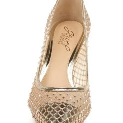 Jewel Badgley Mischka Floria Stone Mesh Pointed Toe Pump -Badgley Mischka shop FLORIA JW3553 GLDMSH 4 FRONT VIEW 91420.1630440528