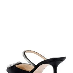 Badgley Mischka Flutter Pointed Slide With Crystal Buckle -Badgley Mischka shop FLUTTER MP6733 BLKSAT 3 84997.1670620619