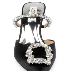 Badgley Mischka Flutter Pointed Slide With Crystal Buckle -Badgley Mischka shop FLUTTER MP6733 BLKSAT 4 25140.1670620619