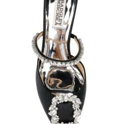 Badgley Mischka Flutter Pointed Slide With Crystal Buckle -Badgley Mischka shop FLUTTER MP6733 BLKSAT 5 20321.1670620619