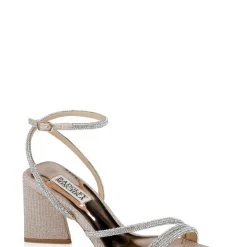 Badgley Mischka Freedom Glitter Block Heel With Bejeweled Straps