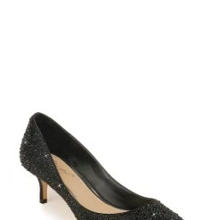 Jewel Badgley Mischka Frenchie Pointed Toe Kitten Heel -Badgley Mischka shop FRENCHIE JW3549 BLKSAT 1 FRONT VIEW 64790 10603.1609973838