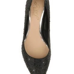 Jewel Badgley Mischka Frenchie Pointed Toe Kitten Heel -Badgley Mischka shop FRENCHIE JW3549 BLKSAT 5 TOP VIEW 01313 33476.1609973838