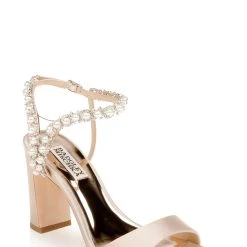 Badgley Mischka Korina Satin And Pearl Block Heel