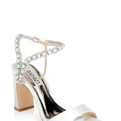 Badgley Mischka Korina Satin And Pearl Block Heel -Badgley Mischka shop KORINA MP6236 WHTSAT 1 60671.1653355338