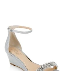 Jewel Badgley Mischka Lora Low Wedge Sandals -Badgley Mischka shop LORA JW4223 SILGLT 1 36349.1673485437