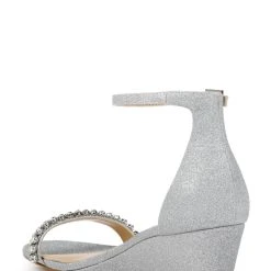 Jewel Badgley Mischka Lora Low Wedge Sandals -Badgley Mischka shop LORA JW4223 SILGLT 3 07185.1645043539