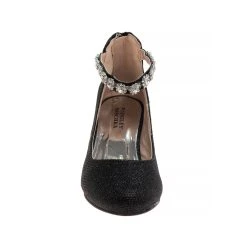 Badgley Mischka Girls' Glitter Mesh Block Heel -Badgley Mischka shop O BM90021MBLK 5 39571.1629746543