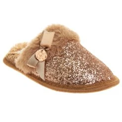 Badgley Mischka Girls’ Glitter Scuff Slippers With Faux-Fur Lining -Badgley Mischka shop O BM92064H ROSG 1 75859.1670963975