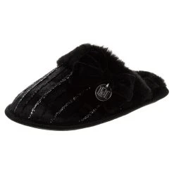 Badgley Mischka Girls' Faux-Fur Slippers With Glitter Lines