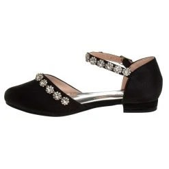 Badgley Mischka Girls’ Satin 2-Piece Flats With Flower Embellishments -Badgley Mischka shop O BM92458M BKST 3 69731.1670957505