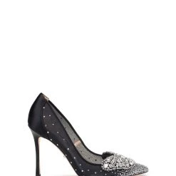 Badgley Mischka Quintana Crystal Ornamented Pump -Badgley Mischka shop QUINTANA MP4510 BLKSAT 3.1200 46986 05113.1624951491