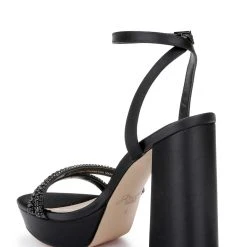 Jewel Badgley Mischka Rochel Platform Block Heel With Gemstone Embellished Straps -Badgley Mischka shop ROCHEL JW4613 BLKSAT 3 09632.1672873441
