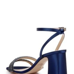 Jewel Badgley Mischka Rosa Block Heel Sandal With Gemstone Straps -Badgley Mischka shop ROSA JW4611 NVYSAT 3 24911.1672873425