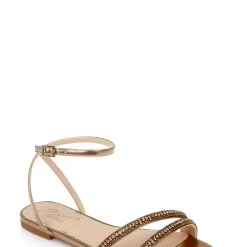 Jewel Badgley Mischka Roslyn Metallic Flat Sandal With Crystals