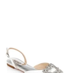 Badgley Mischka Saga Crystal Buckle Pointed Toe Flat -Badgley Mischka shop SAGA MP6605 WHTSAT 1 53705.1661977451