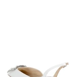 Badgley Mischka Saga Crystal Buckle Pointed Toe Flat -Badgley Mischka shop SAGA MP6605 WHTSAT 3 32234.1661977451
